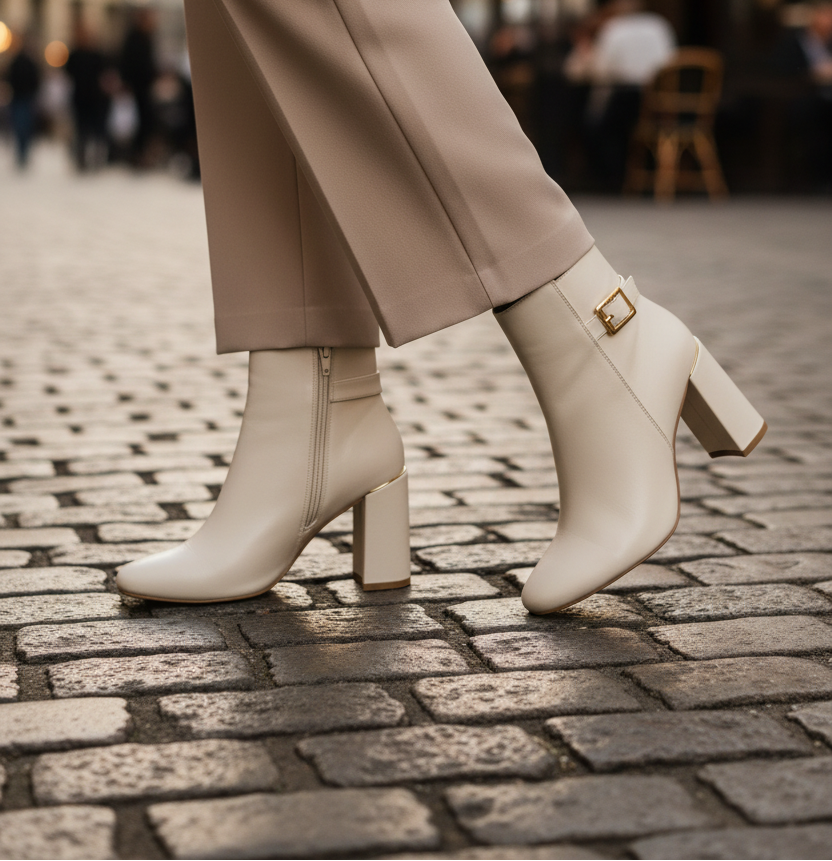 Bota mujer Yaeli Fashion tacón ancho beige | botín elegante dama