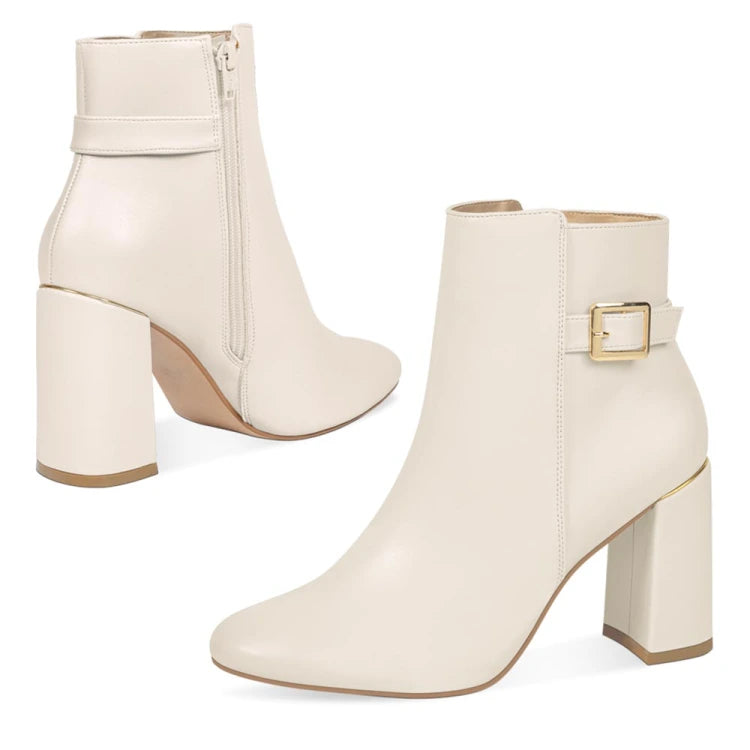 Bota mujer Yaeli Fashion tacón ancho beige | botín elegante dama