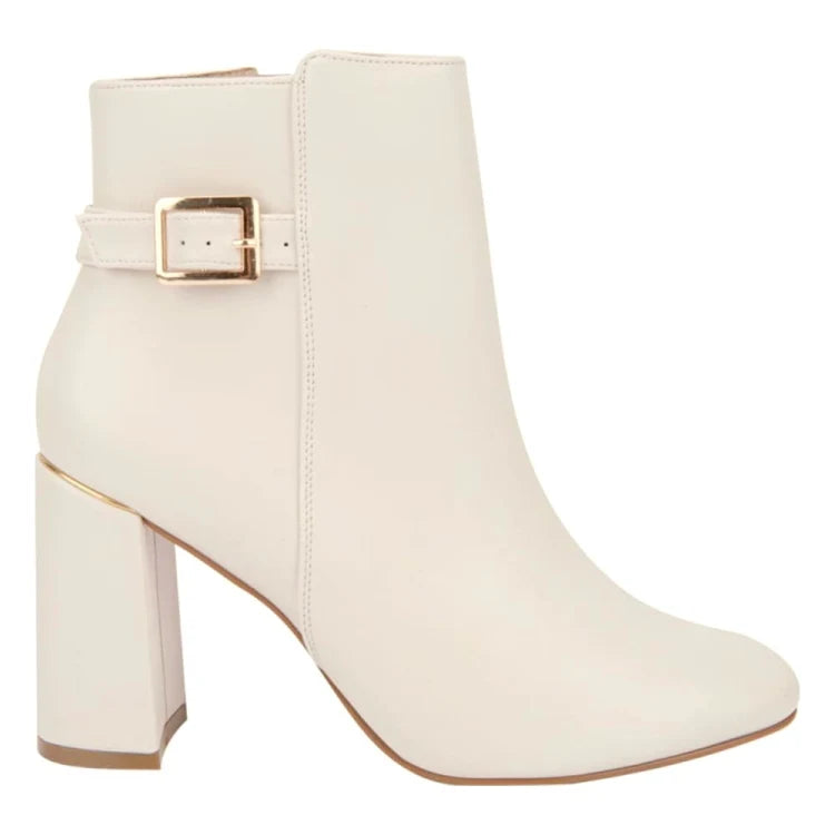 Bota mujer Yaeli Fashion tacón ancho beige | botín elegante dama