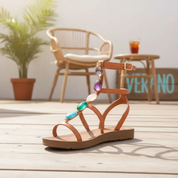 Sandalias Planas con Piedras para Mujer PINK | Cómodas y con Brillo