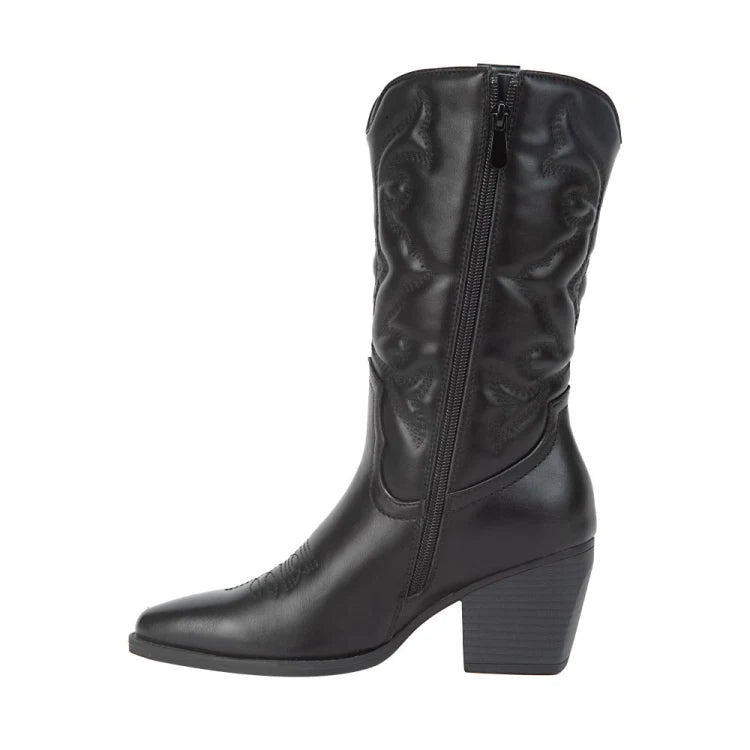 Bota vaquera mujer Tierra Bendita tubo bordado negro | botas western dama