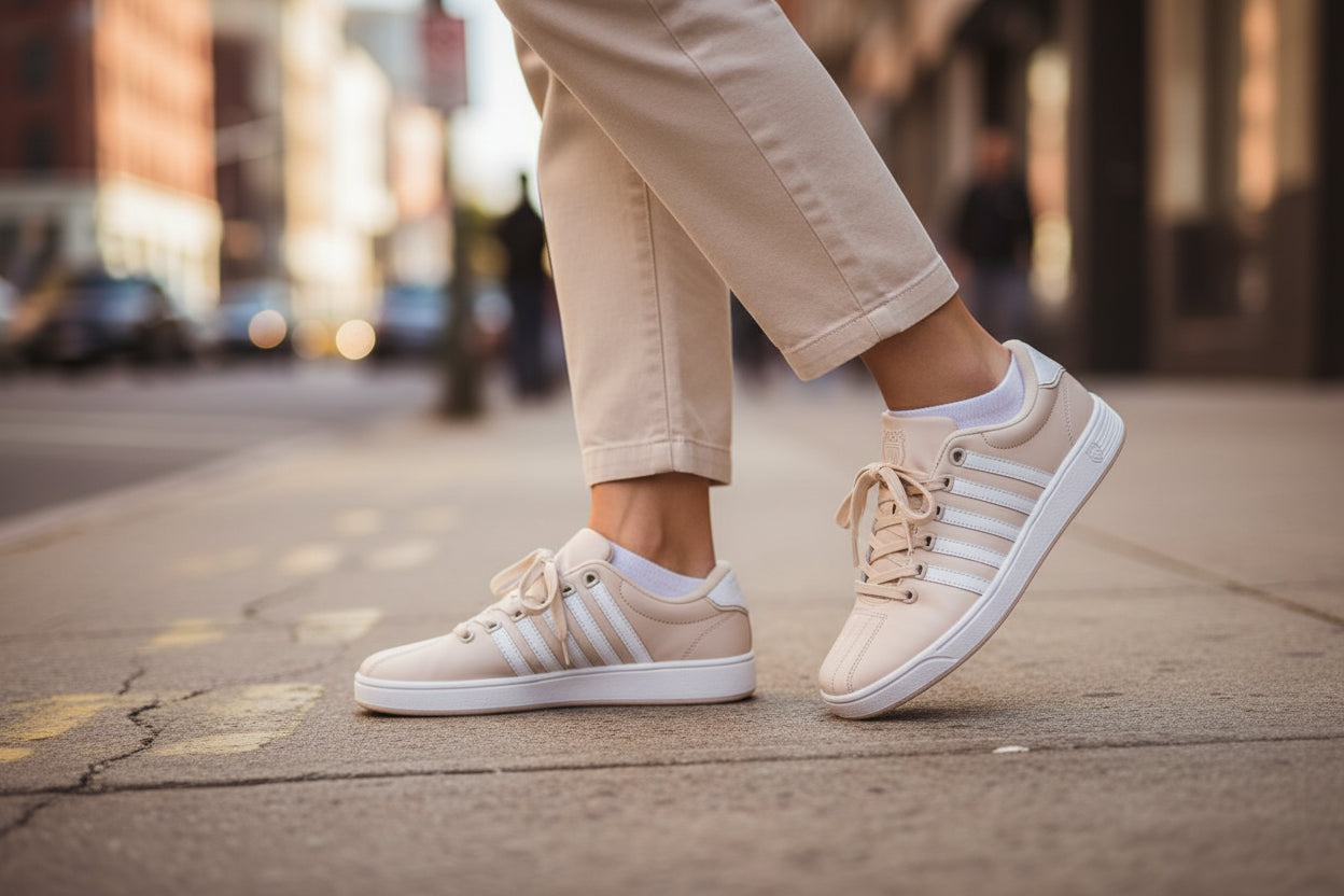 Tenis Beige y Blanco Mujer K-Swiss Court Pro II V | Estilo Court y Uso Diario