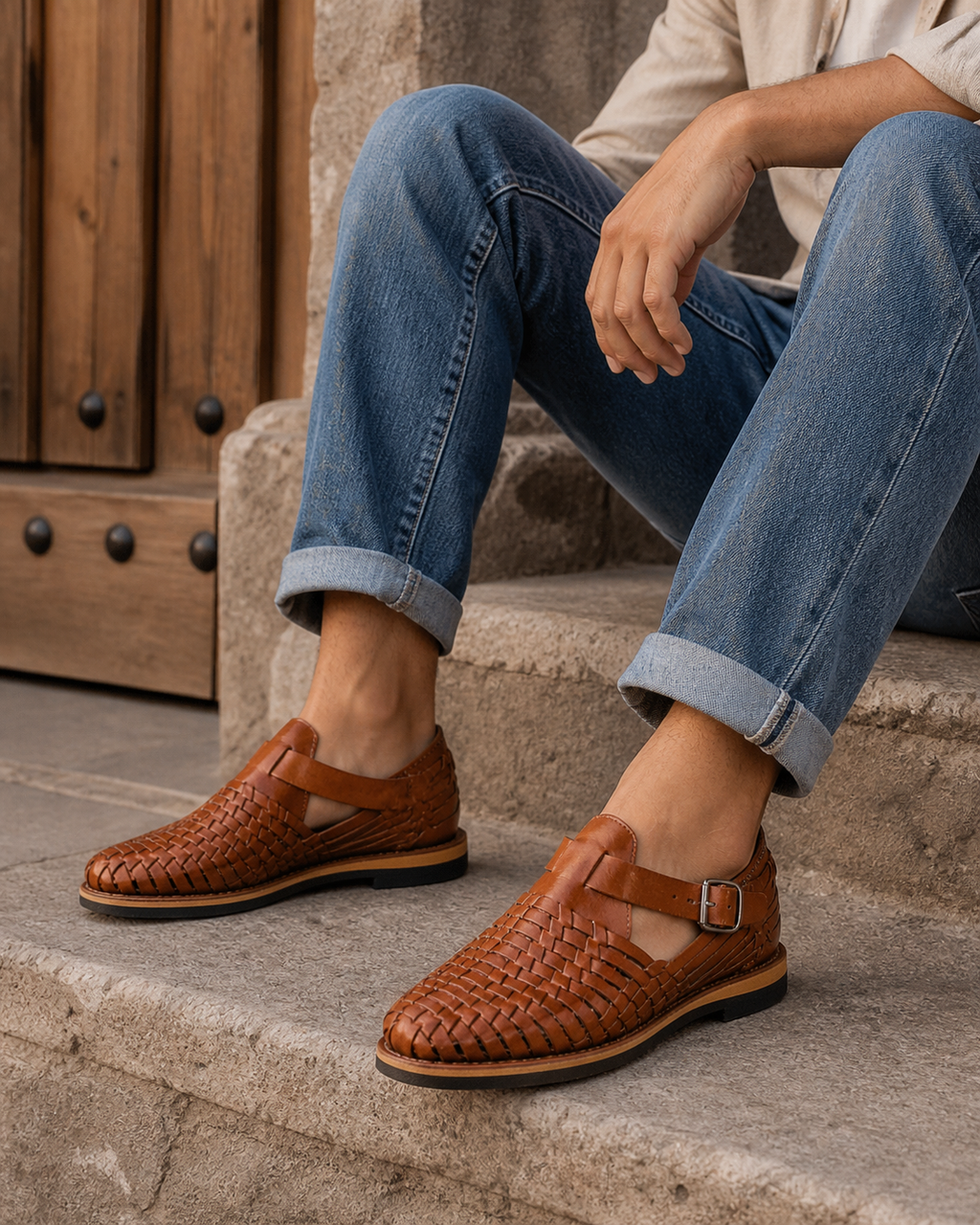 Sandalia huarache hombre KAFE artesanal | sandalia piel caballero