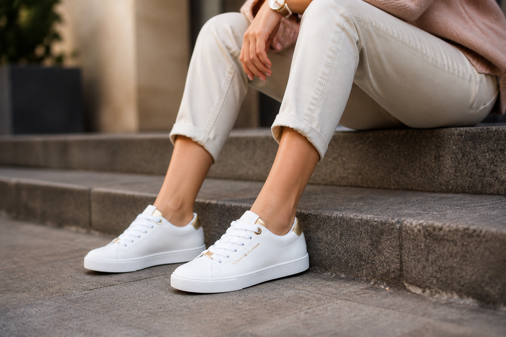 Tenis Blancos Mujer Tommy Hilfiger Lulu Gold Backtab | Tenis Casuales Mujer